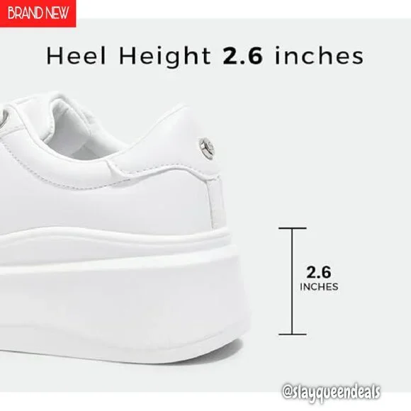 Women's Platform Sneakers Faux Leather Low Top Casual Walking Shoes - Picture 5 of 8